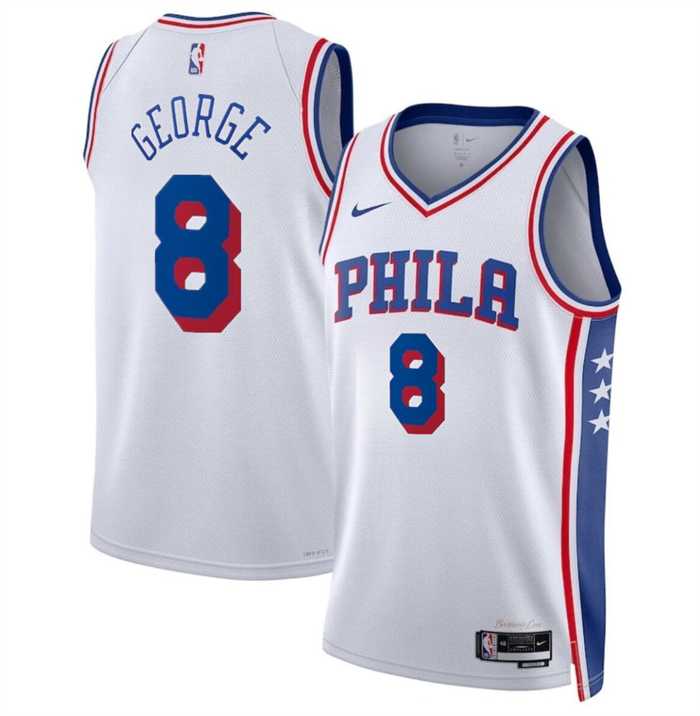 Men%27s Philadelphia 76ers #8 Paul George White Association Edition Stitched Jersey Dzhi